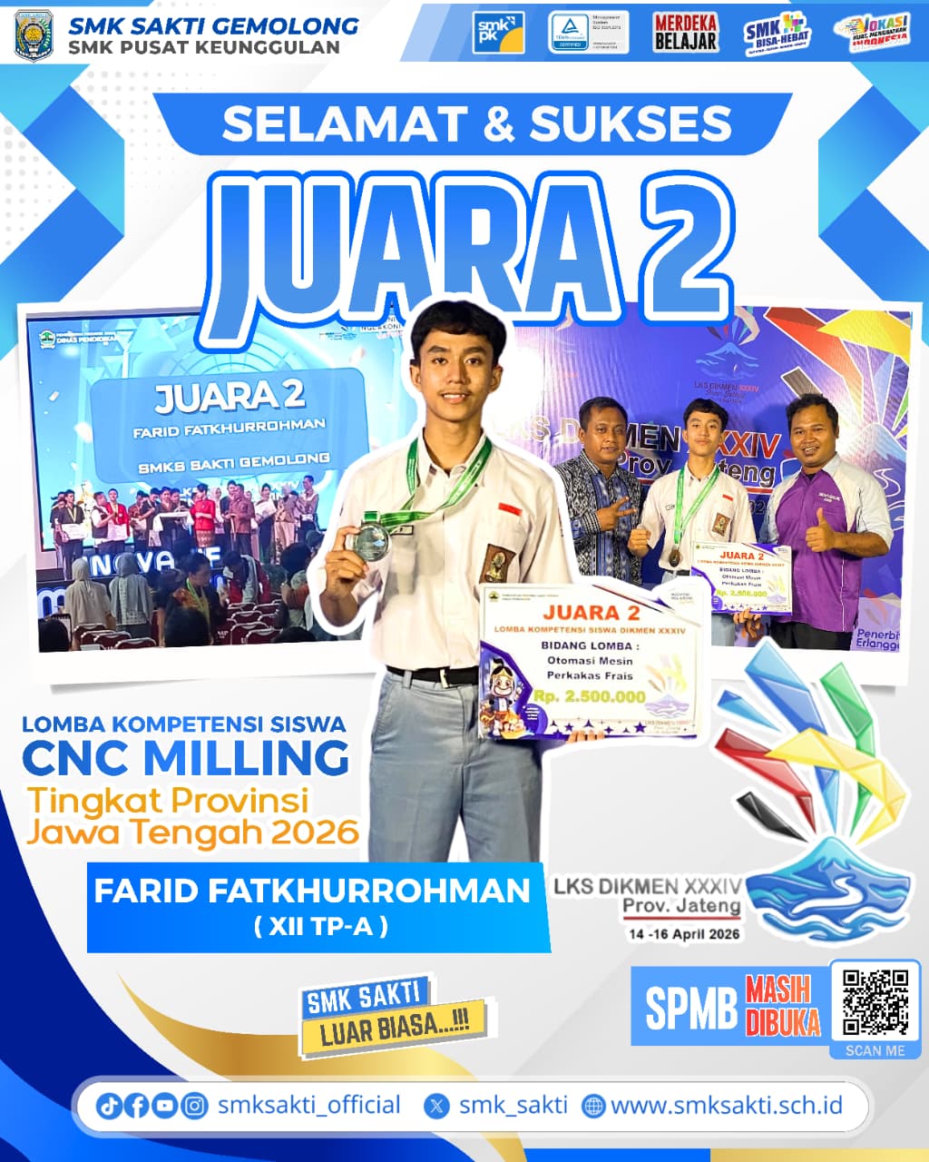 Siswa SMK Sakti Gemolong Raih Juara 2 LKS CNC Milling Tingkat Provinsi Jawa Tengah 2026