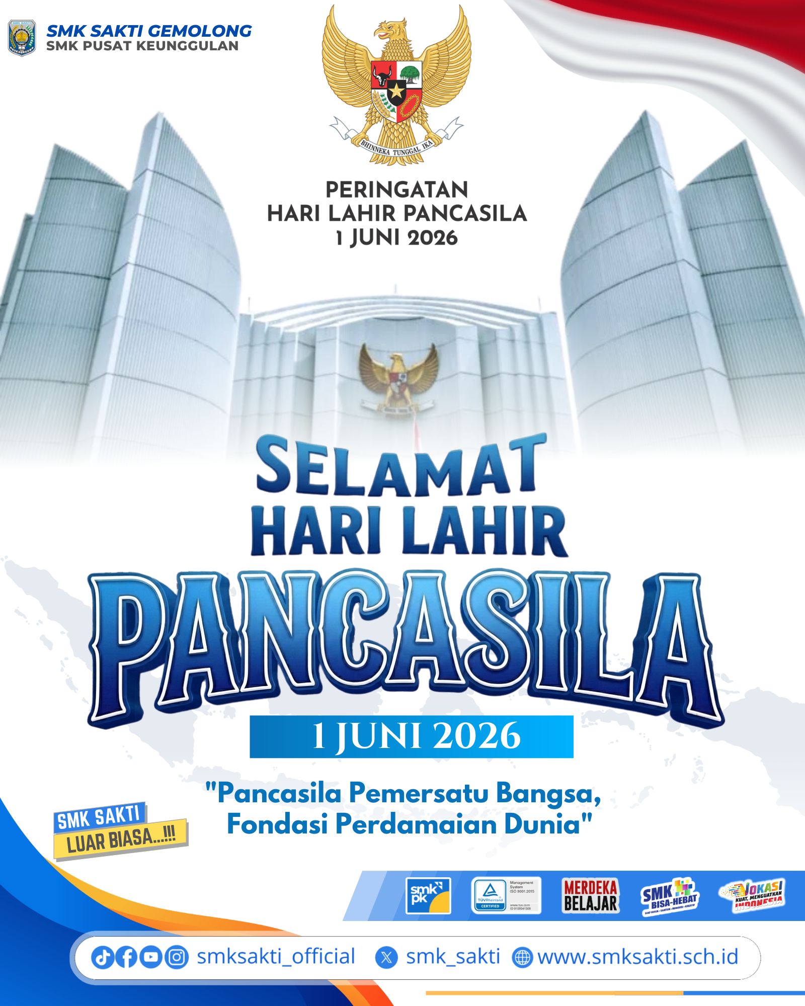 Peringati Hari Lahir Pancasila 2026, SMK Sakti Gemolong Gelar Upacara Khidmat di Lapangan GOR
