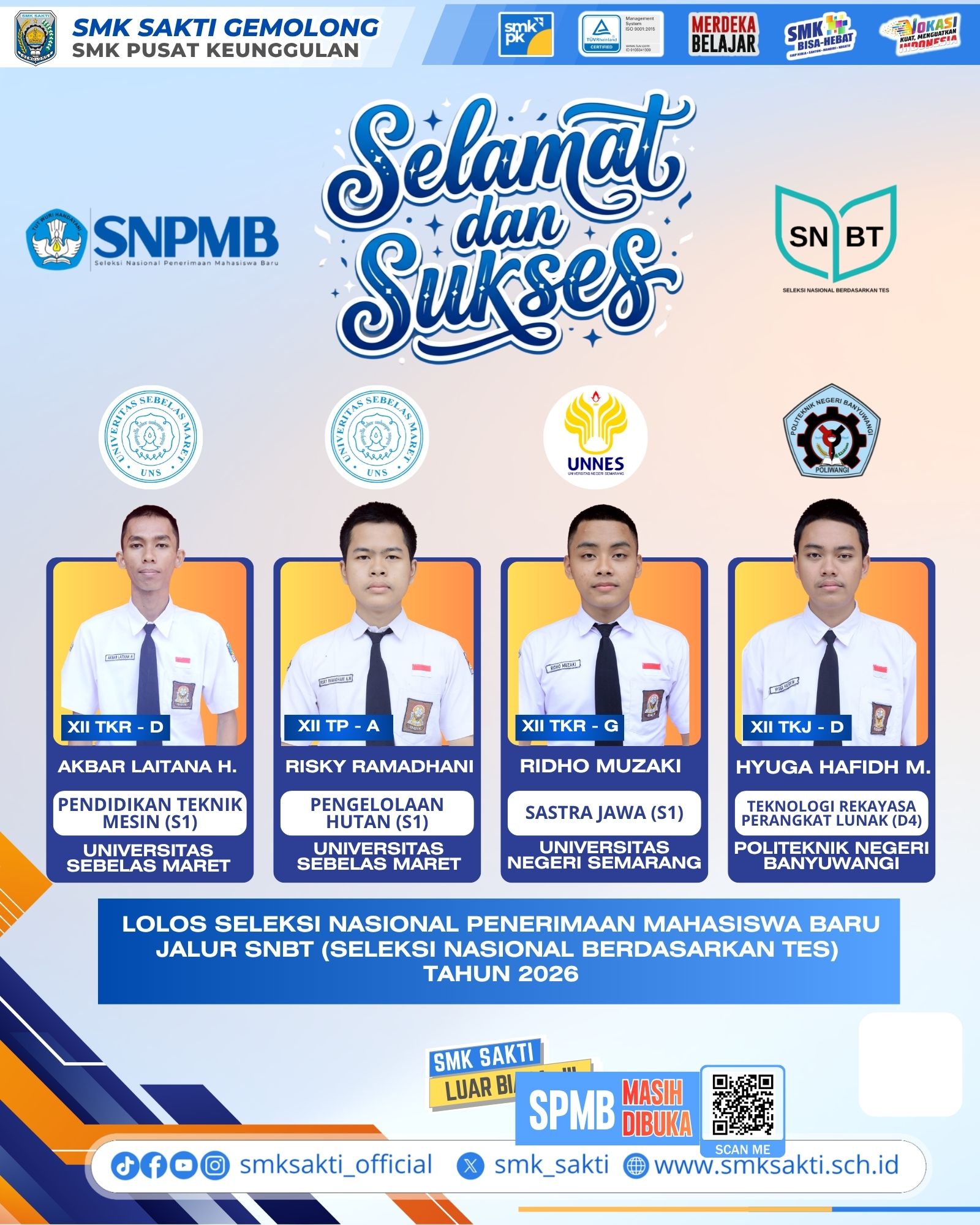 SMK Sakti Gemolong Cetak Prestasi, Sejumlah Siswa Lolos SNBT 2026 ke Perguruan Tinggi Negeri