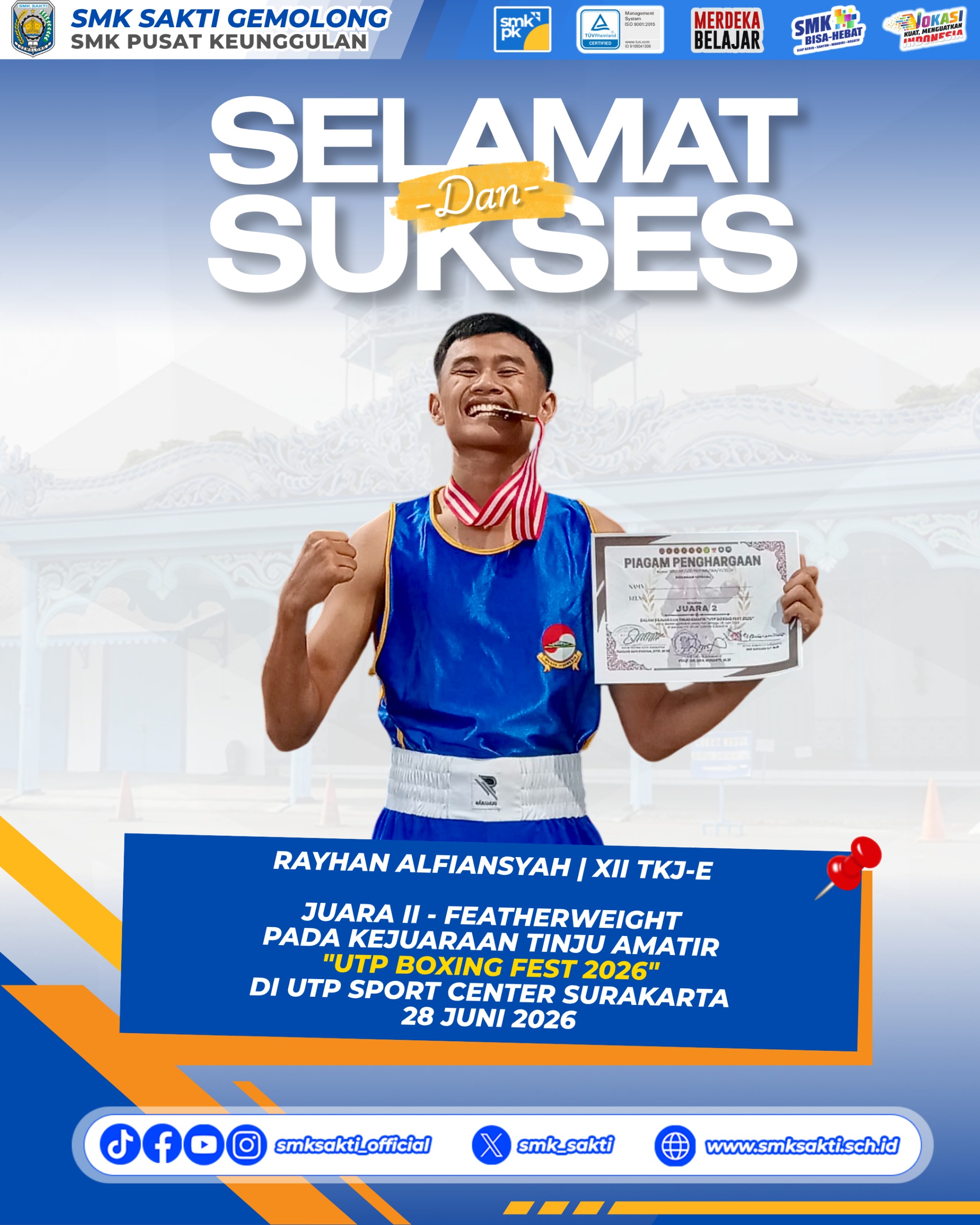 Siswa SMK Sakti Gemolong Raih Juara 2 di Kejuaraan Tinju Amatir "UTP BOXING FEST 2026"