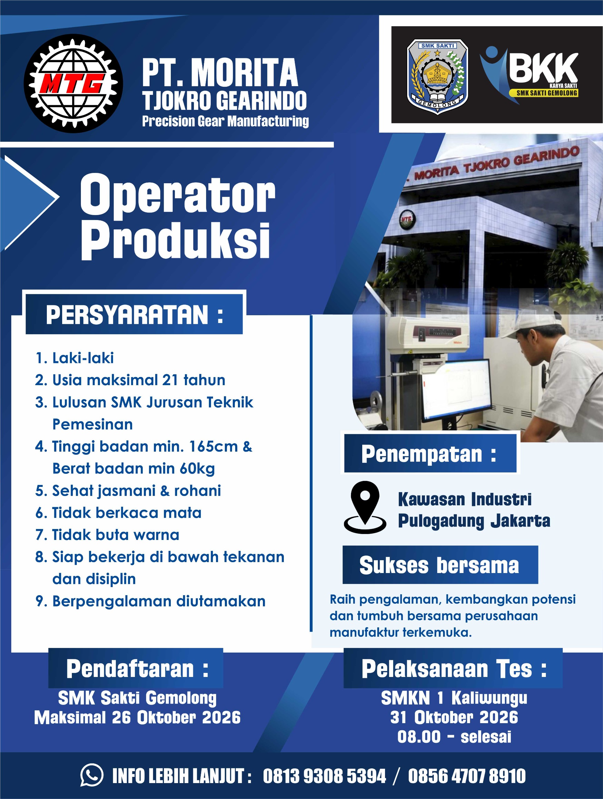 PT Morita Tjokro Gearindo Buka Lowongan Operator Produksi untuk Lulusan SMK, Pendaftaran Ditutup 26 Oktober